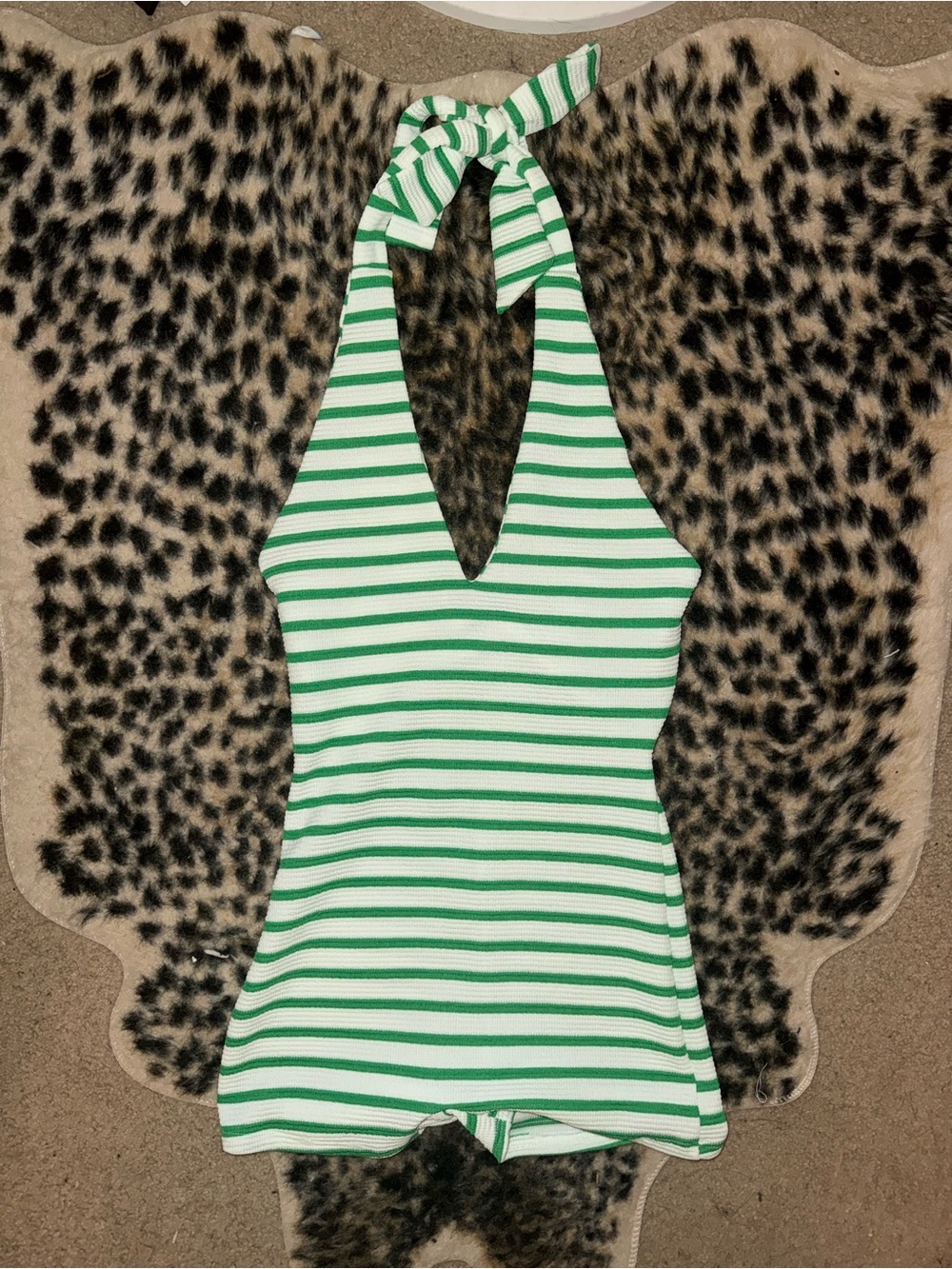 Green & White Striped Halter romper